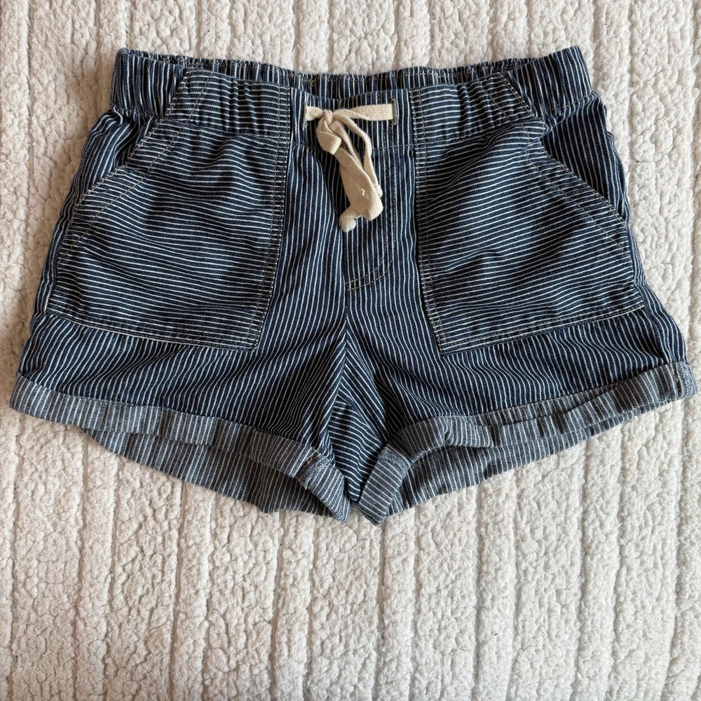 BDG Shorts Womens Small Blue White Stripe Pull On Drawstring Waist Cuffed